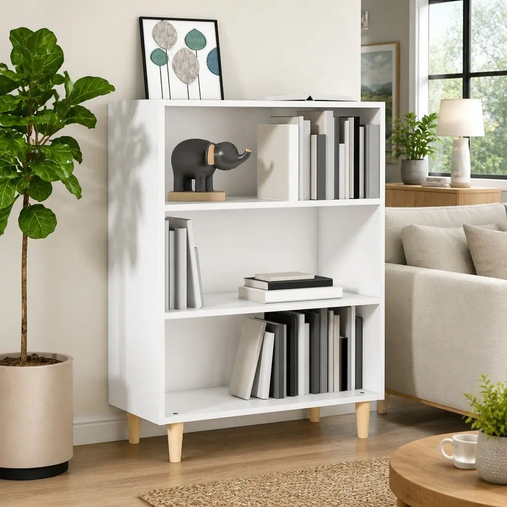 White Sideboard Cabinet Storage Furniture 3 Shelves Engineered Wood