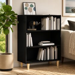 Black Engineered Wood Sideboard Storage Cabinet with 3 Shelves