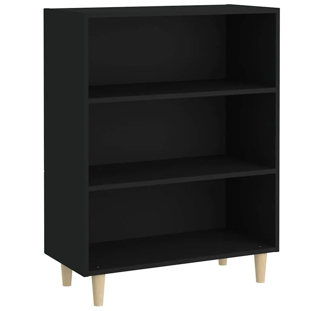 Black Engineered Wood Sideboard Cabinet with Three Shelves for Storage and Display in Home Furniture