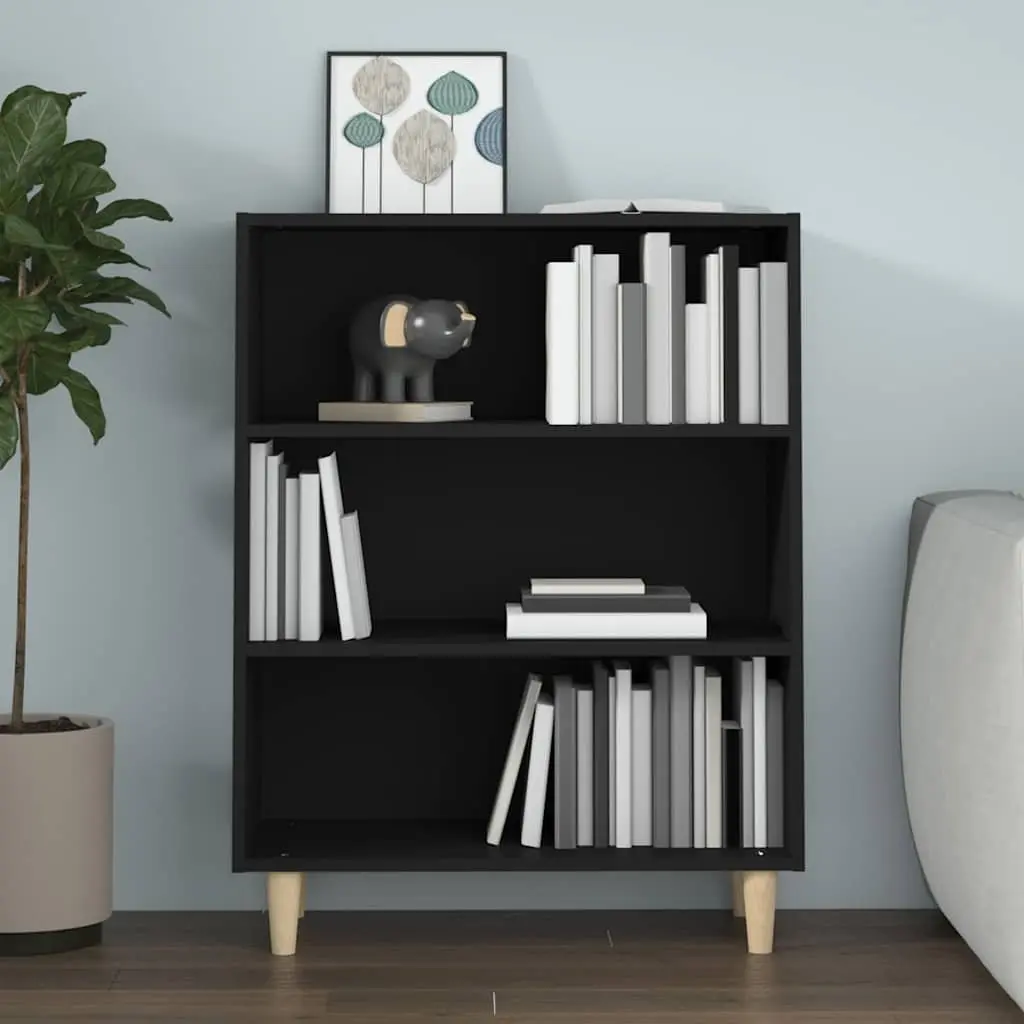 Black Engineered Wood Sideboard Cabinet with Three Shelves for Storage and Display in Home Furniture