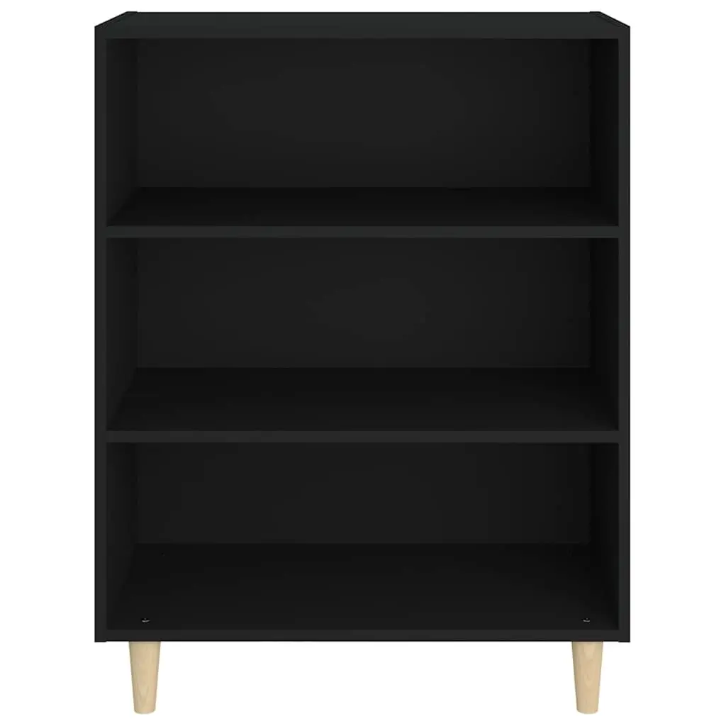 Black Engineered Wood Sideboard Cabinet with Three Shelves for Storage and Display in Home Furniture
