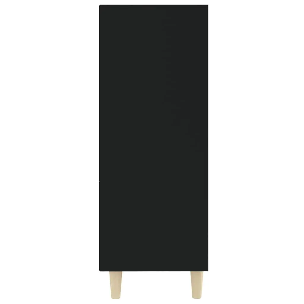 Black Engineered Wood Sideboard Cabinet with Three Shelves for Storage and Display in Home Furniture