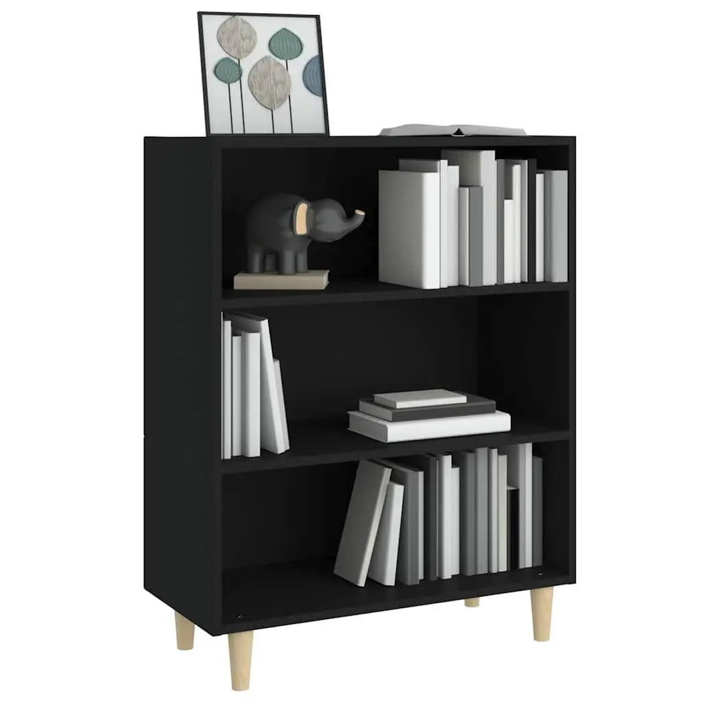 Black Engineered Wood Sideboard Cabinet with Three Shelves for Storage and Display in Home Furniture