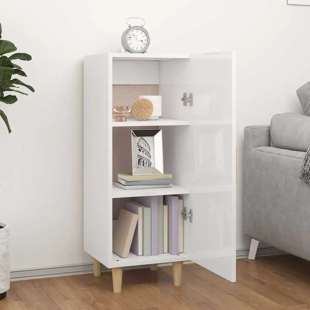 Sideboard High Gloss White 34.5x34x90cm Engineered Wood