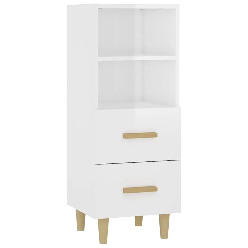 Sideboard High Gloss White 2 Drawers 2 Shelves Engineered Wood