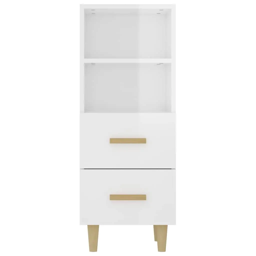 Sideboard High Gloss White 2 Drawers 2 Shelves Engineered Wood
