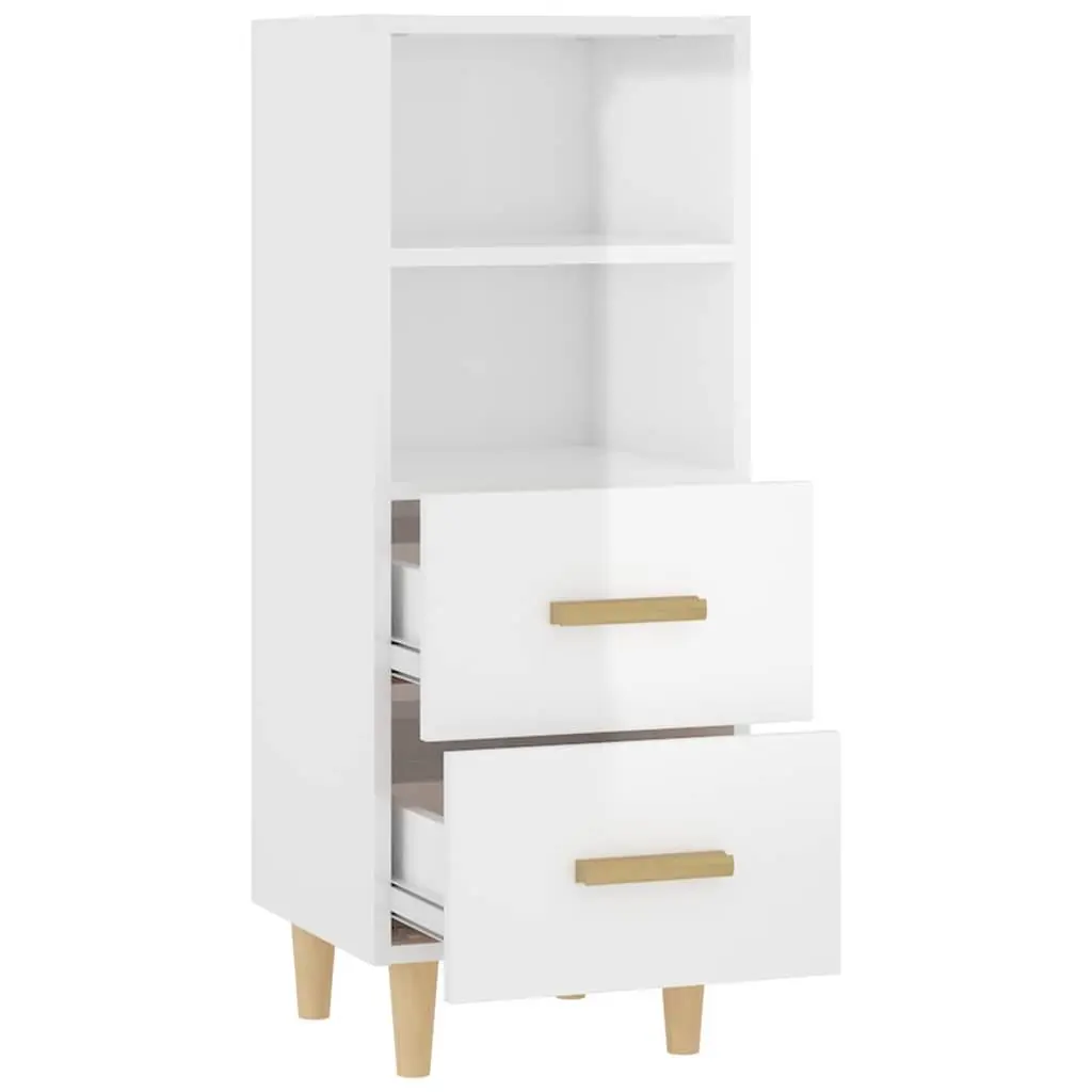 Sideboard High Gloss White 2 Drawers 2 Shelves Engineered Wood