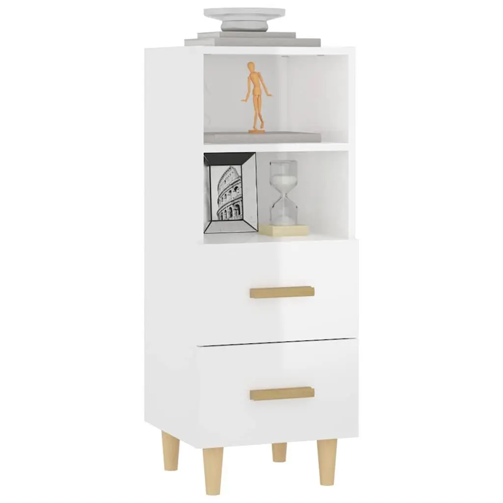 Sideboard High Gloss White 2 Drawers 2 Shelves Engineered Wood