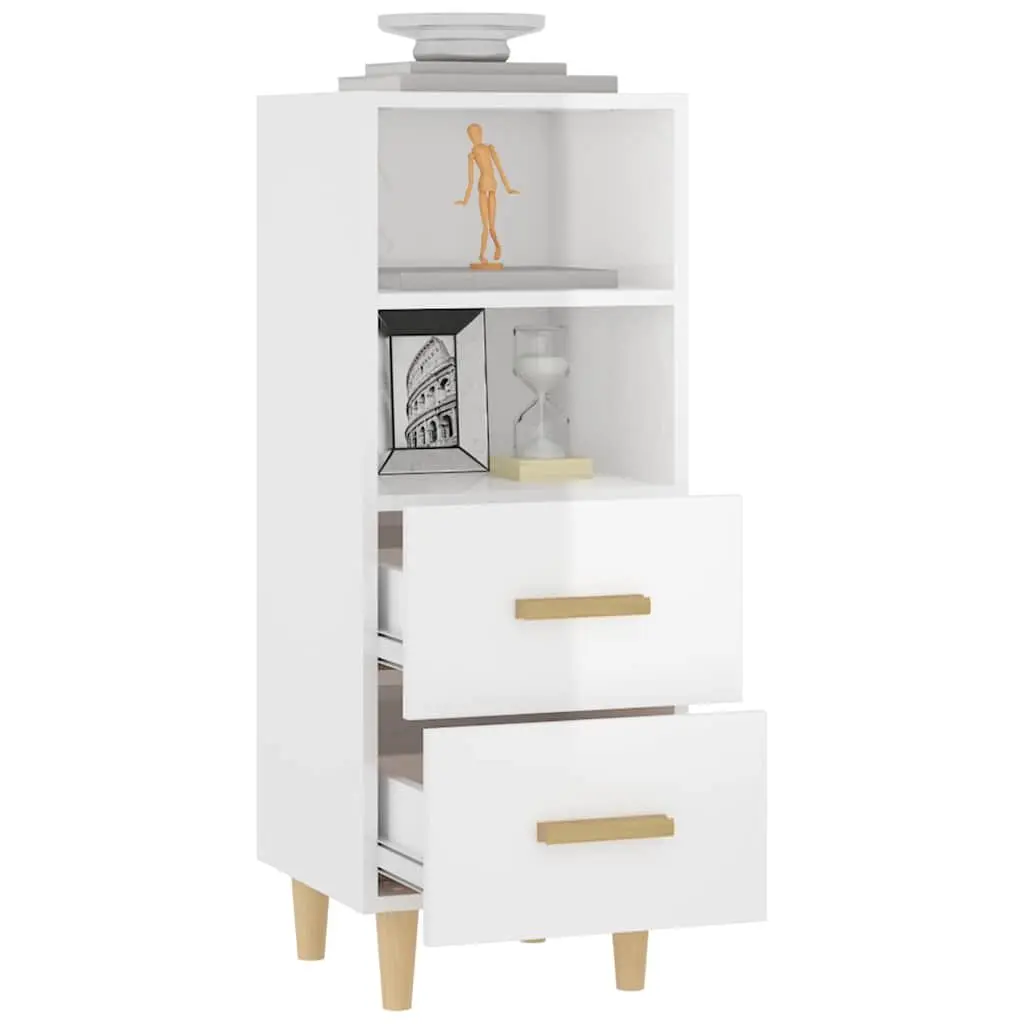 Sideboard High Gloss White 2 Drawers 2 Shelves Engineered Wood