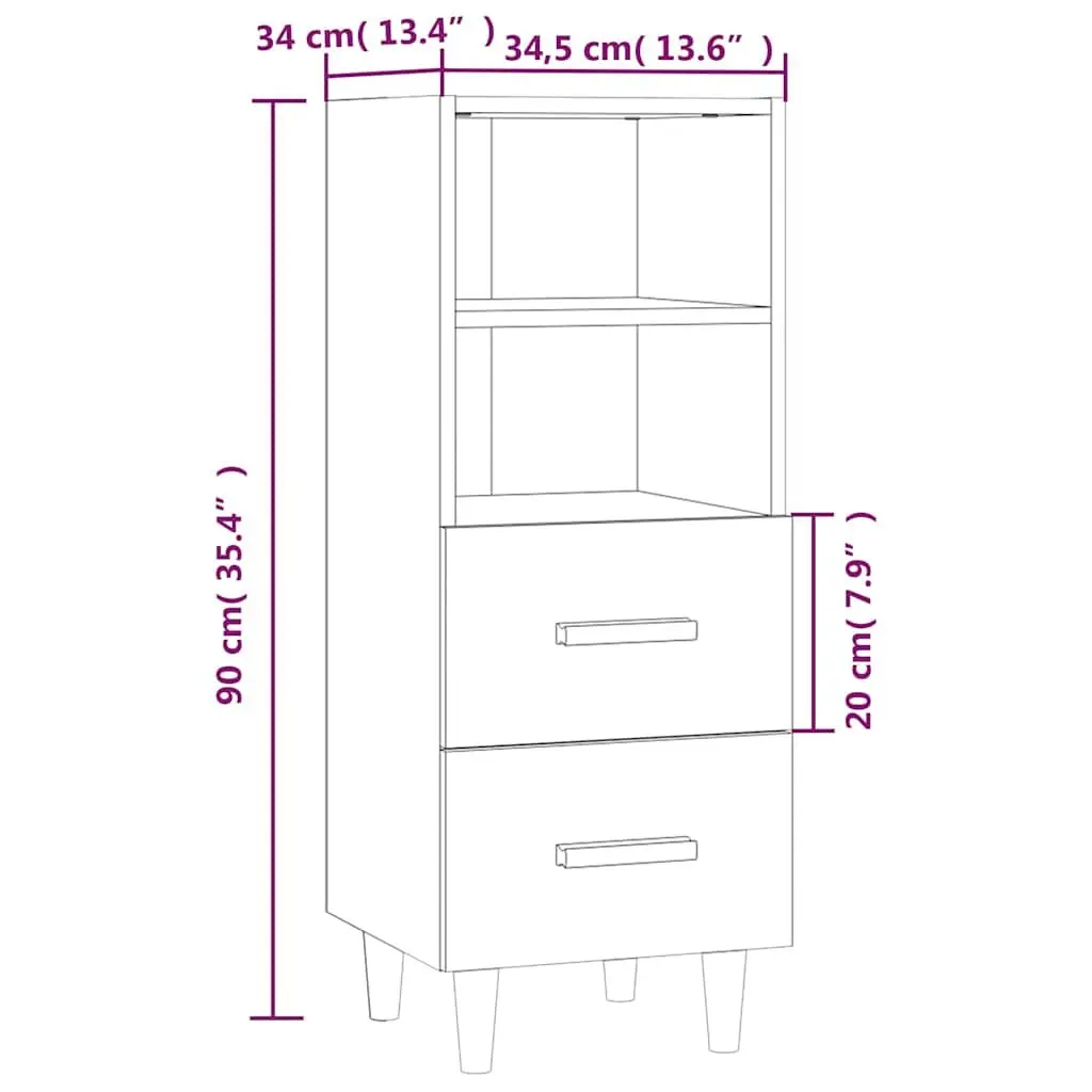 Sideboard High Gloss White 2 Drawers 2 Shelves Engineered Wood
