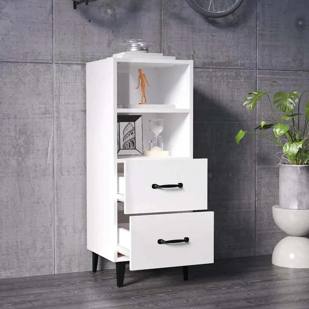 Sideboard High Gloss White 34.5x34x90cm Engineered Wood Storage Cabinet