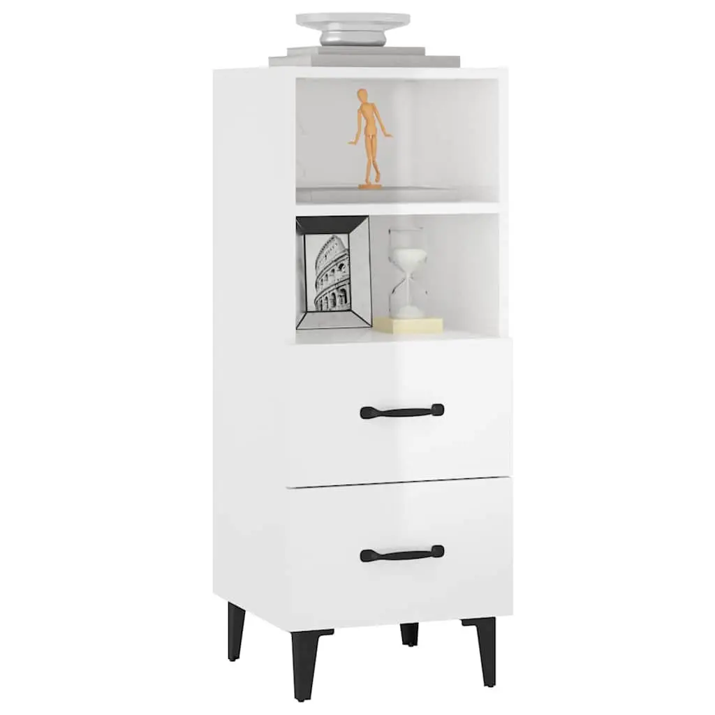 Sideboard High Gloss White 34.5x34x90cm Engineered Wood Storage Cabinet