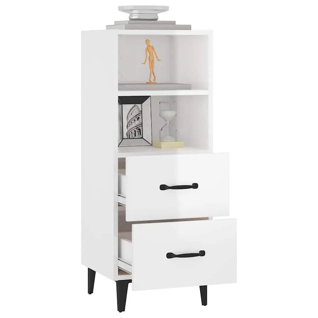 Sideboard High Gloss White 34.5x34x90cm Engineered Wood Storage Cabinet