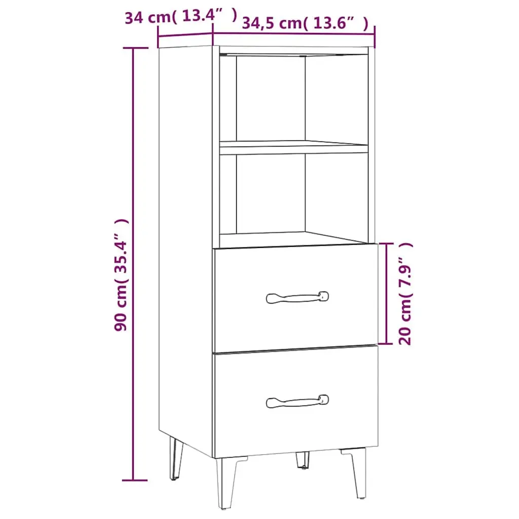 Sideboard High Gloss White 34.5x34x90cm Engineered Wood Storage Cabinet