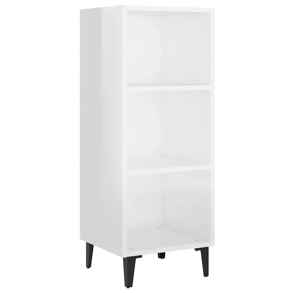 Sideboard Cabinet White High Gloss 34.5x32.5x90cm Engineered Wood with Metal Legs