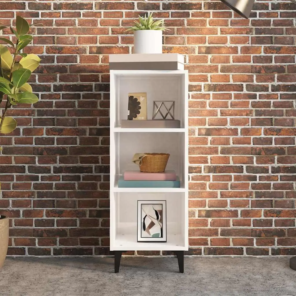 Sideboard Cabinet White High Gloss 34.5x32.5x90cm Engineered Wood with Metal Legs