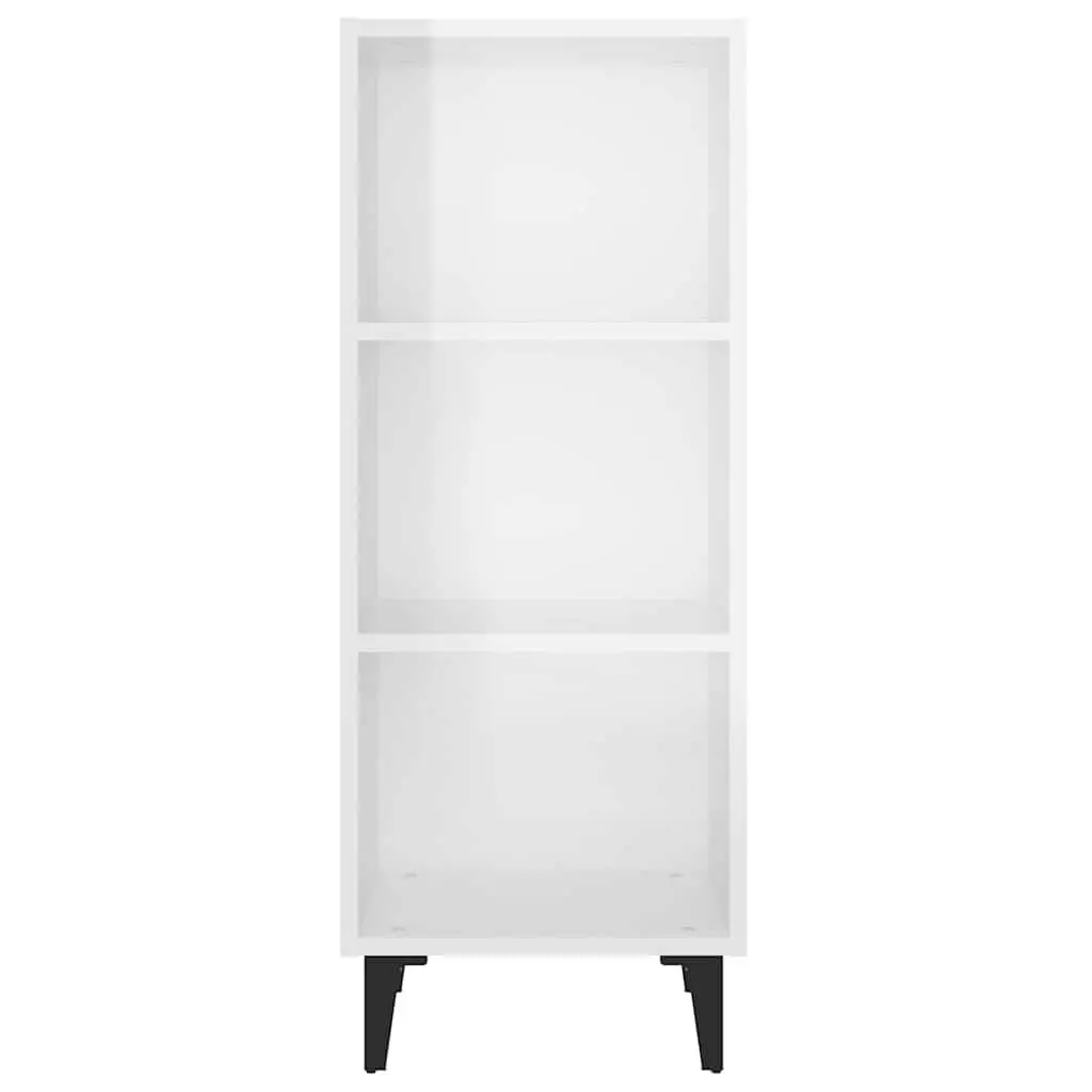 Sideboard Cabinet White High Gloss 34.5x32.5x90cm Engineered Wood with Metal Legs