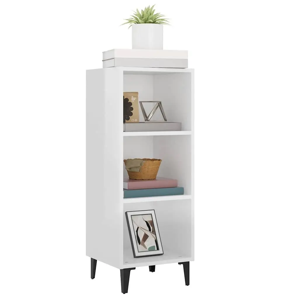 Sideboard Cabinet White High Gloss 34.5x32.5x90cm Engineered Wood with Metal Legs