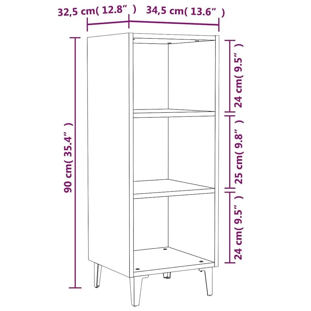 Sideboard Cabinet White High Gloss 34.5x32.5x90cm Engineered Wood with Metal Legs