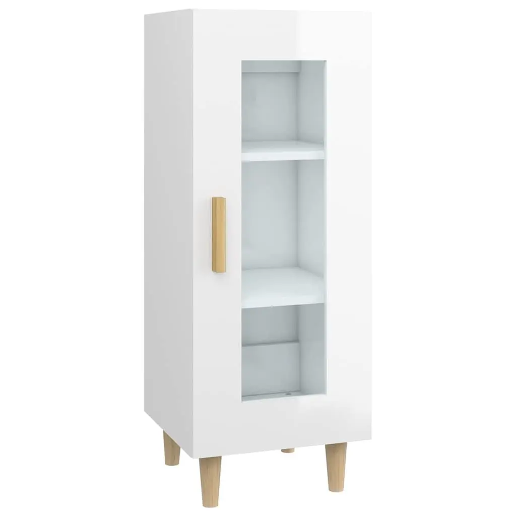 Sideboard High Gloss White Engineered Wood 3 Compartment Storage Cabinet with Glass Door