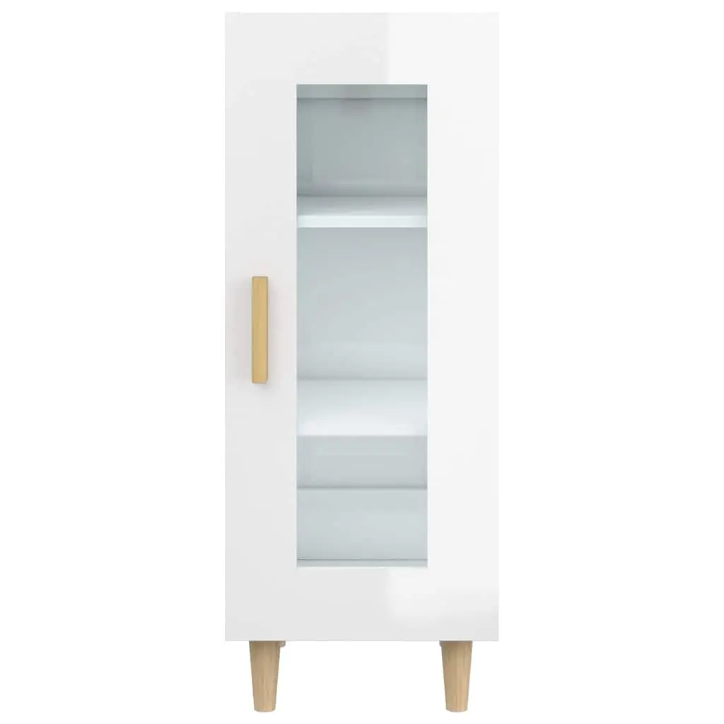 Sideboard High Gloss White Engineered Wood 3 Compartment Storage Cabinet with Glass Door