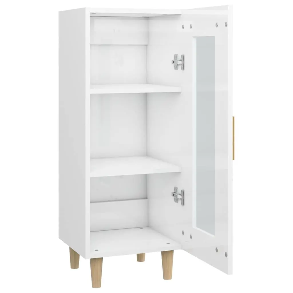 Sideboard High Gloss White Engineered Wood 3 Compartment Storage Cabinet with Glass Door