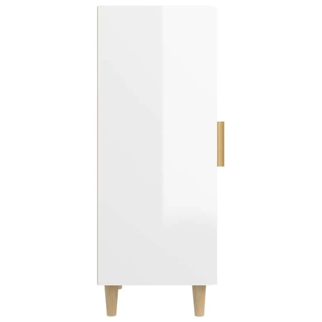 Sideboard High Gloss White Engineered Wood 3 Compartment Storage Cabinet with Glass Door
