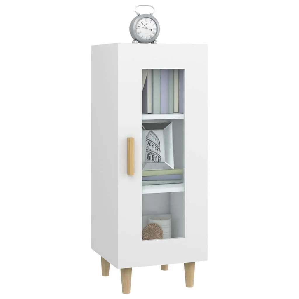 Sideboard High Gloss White Engineered Wood 3 Compartment Storage Cabinet with Glass Door