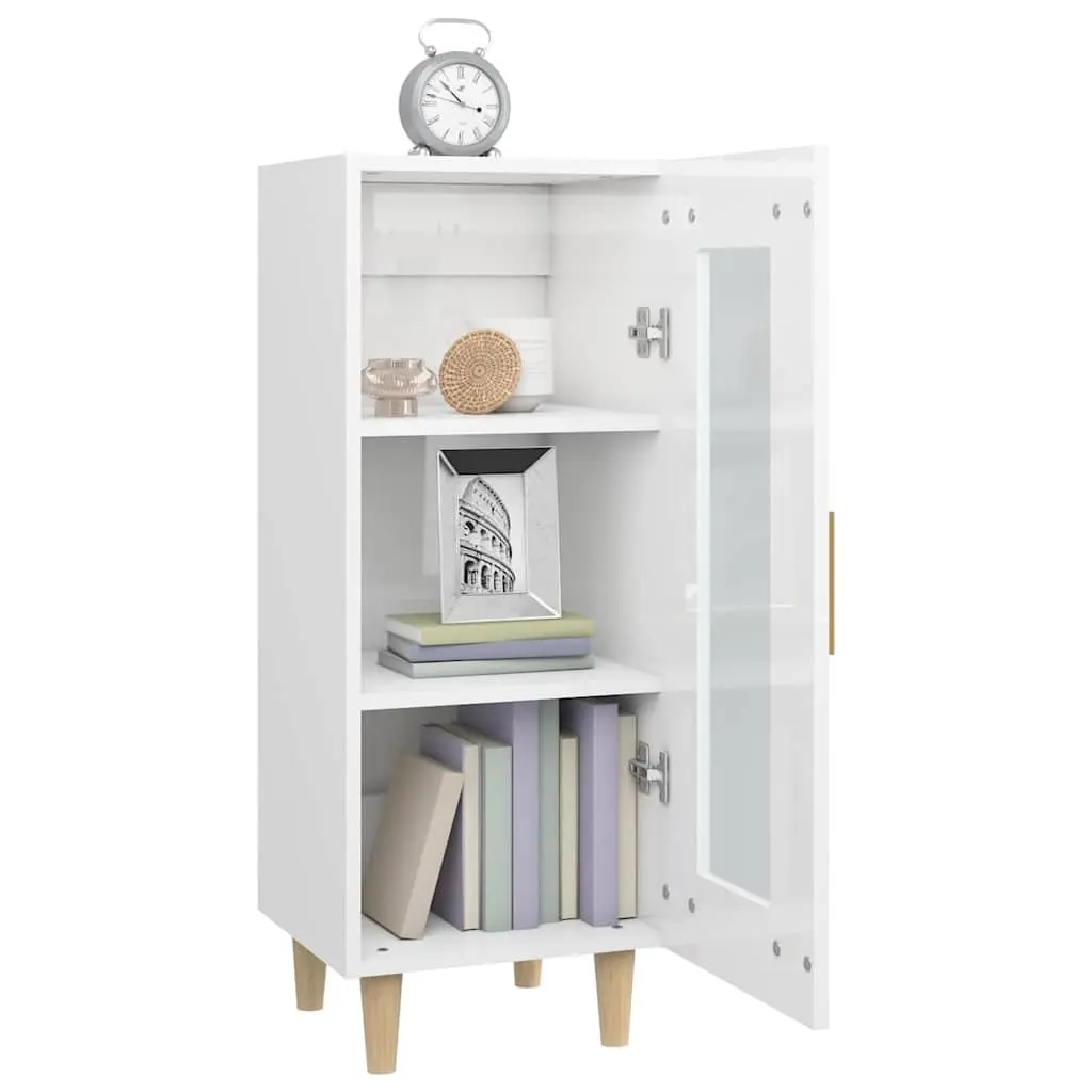 Sideboard High Gloss White Engineered Wood 3 Compartment Storage Cabinet with Glass Door