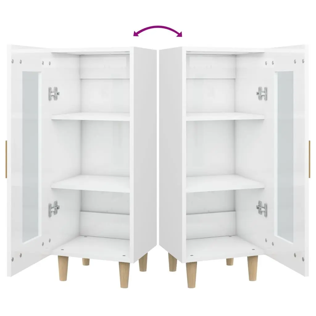 Sideboard High Gloss White Engineered Wood 3 Compartment Storage Cabinet with Glass Door