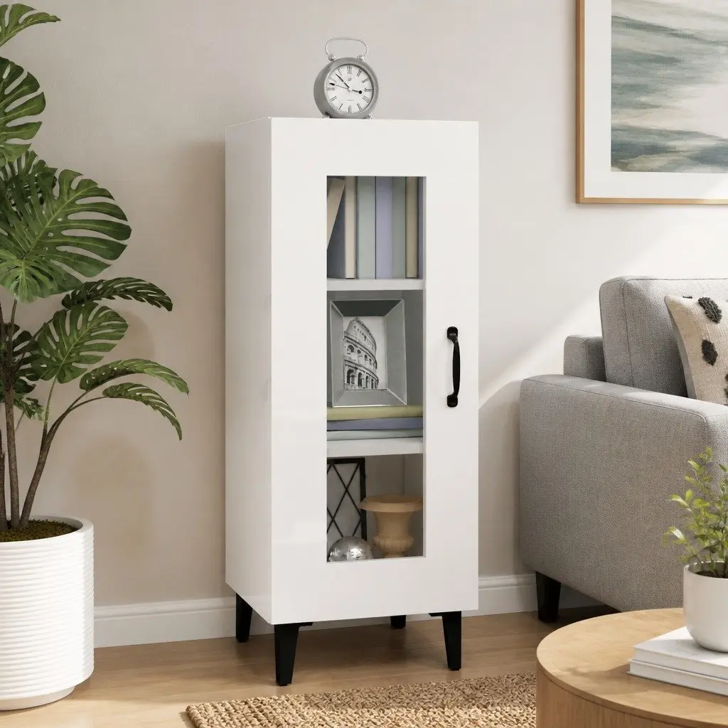 Sideboard Cabinet White High Gloss 90cm Engineered Wood