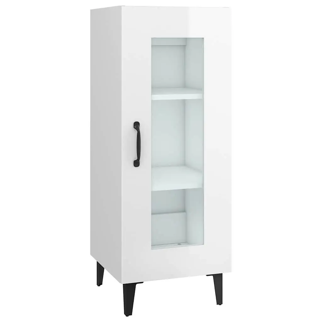 Sideboard Cabinet White High Gloss 90cm Engineered Wood