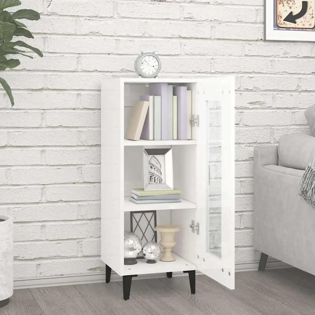 Sideboard Cabinet White High Gloss 90cm Engineered Wood