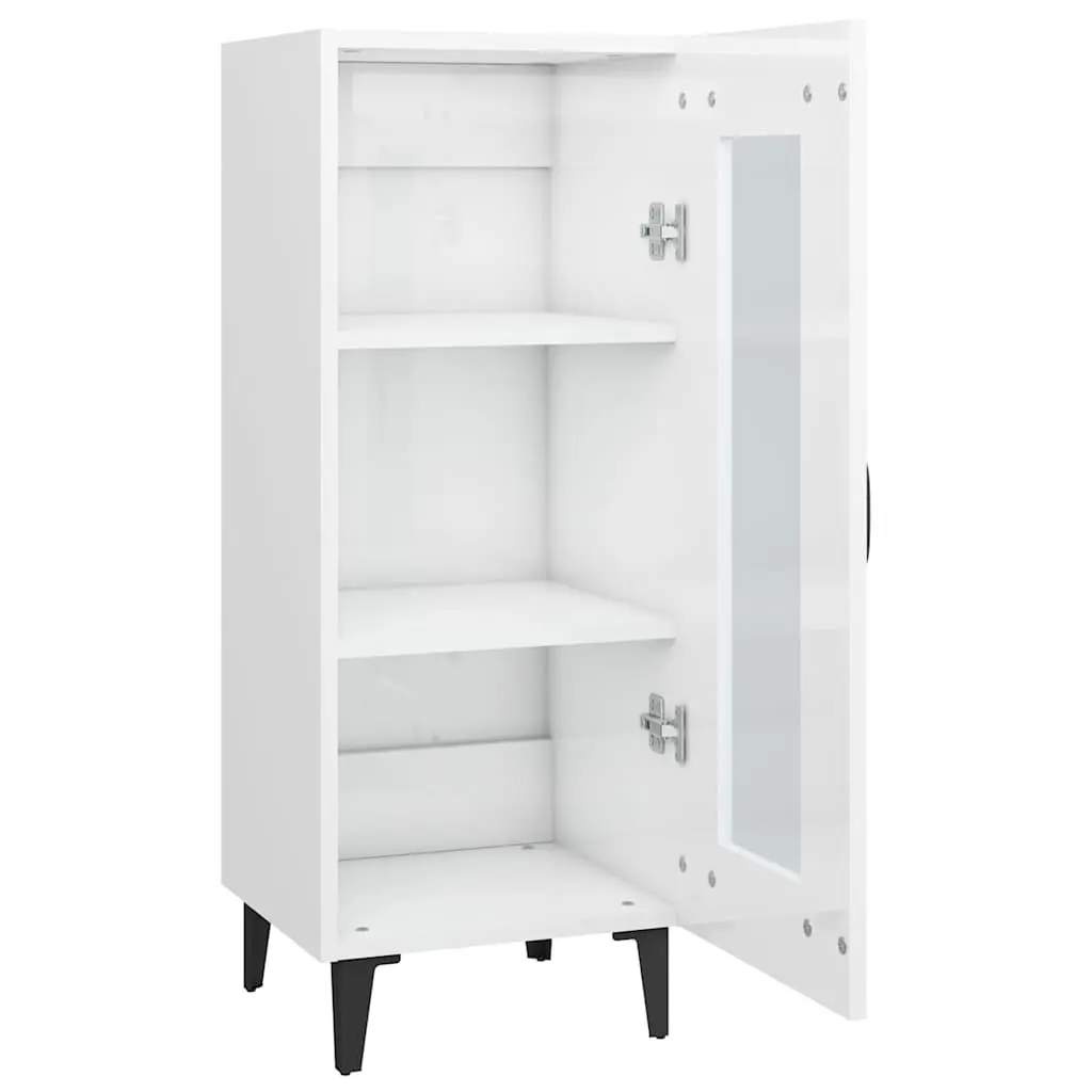 Sideboard Cabinet White High Gloss 90cm Engineered Wood