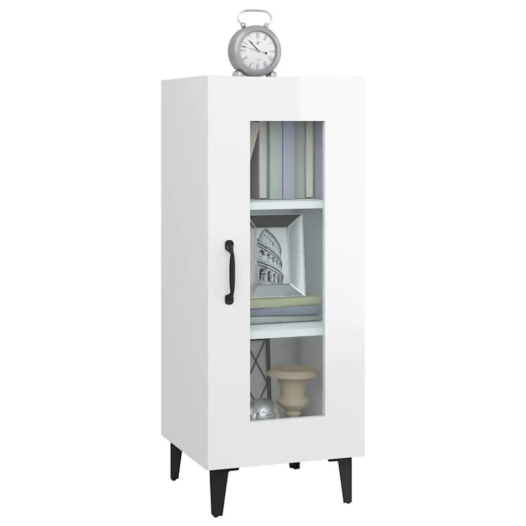 Sideboard Cabinet White High Gloss 90cm Engineered Wood