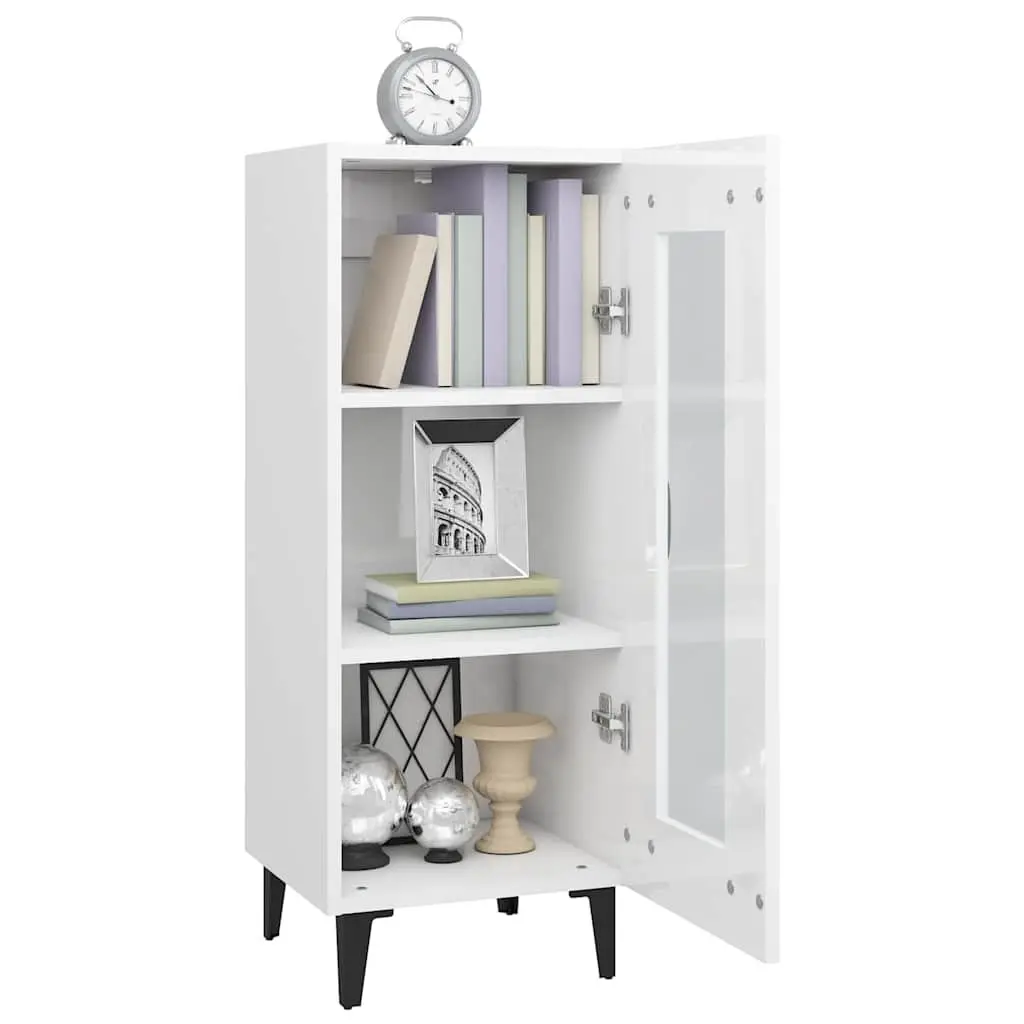 Sideboard Cabinet White High Gloss 90cm Engineered Wood