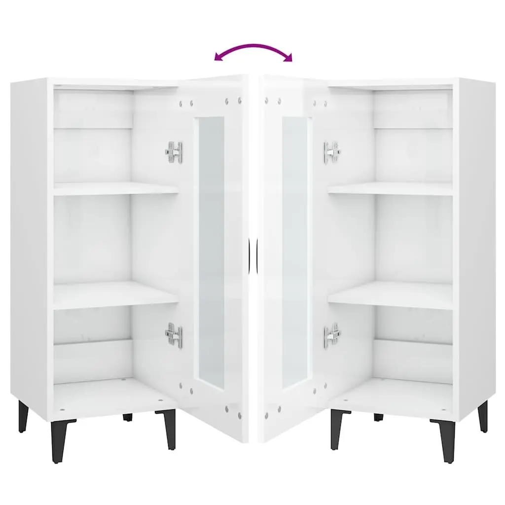 Sideboard Cabinet White High Gloss 90cm Engineered Wood