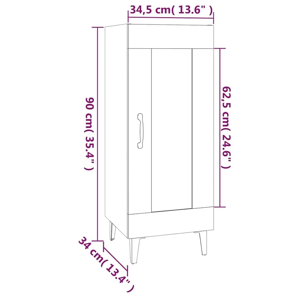 Sideboard Cabinet White High Gloss 90cm Engineered Wood