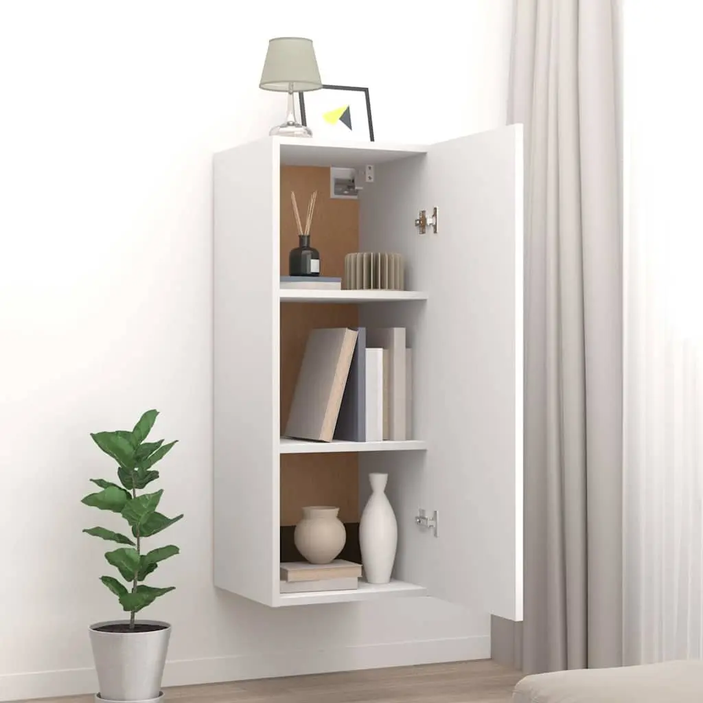 Hanging Wall Cabinet White 34.5x34x90 cm Engineered Wood Storage Organiser Shelving Unit
