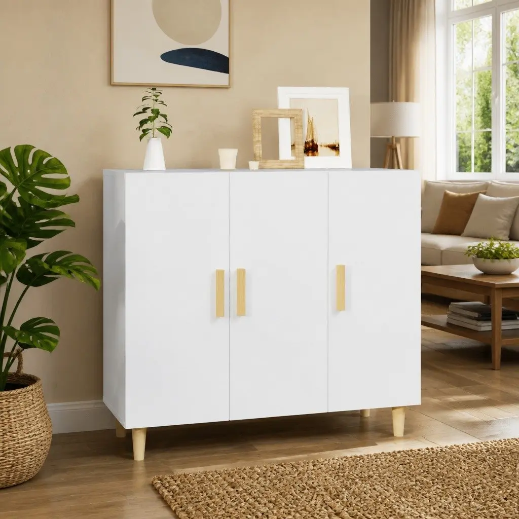 White Sideboard Storage Cabinet 90x34x80 cm