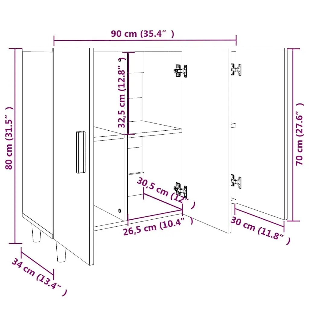 White Sideboard Storage Cabinet 90x34x80 cm