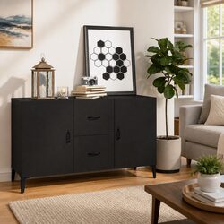 Elegant Black Sideboard Cabinet with 2 Doors and Drawers