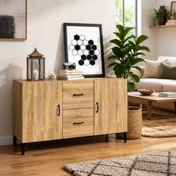 Brown Engineered Wood Sideboard with Storage and Display