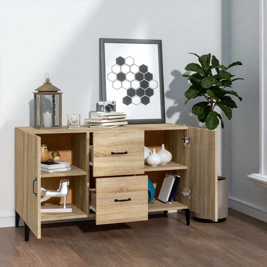 Brown Engineered Wood Sideboard with Storage and Display