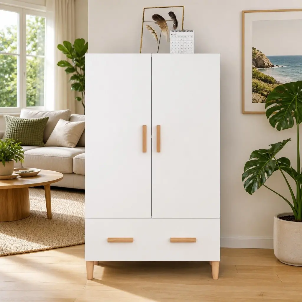 White Highboard Storage Cabinet 70x31x115 cm
