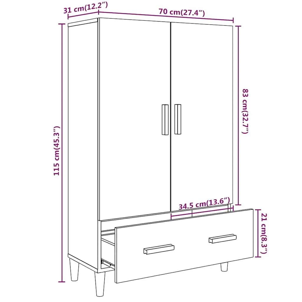 White Highboard Storage Cabinet 70x31x115 cm