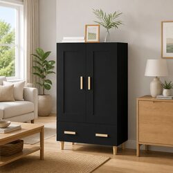Elegant Black Highboard Storage Cabinet 70x31x115cm