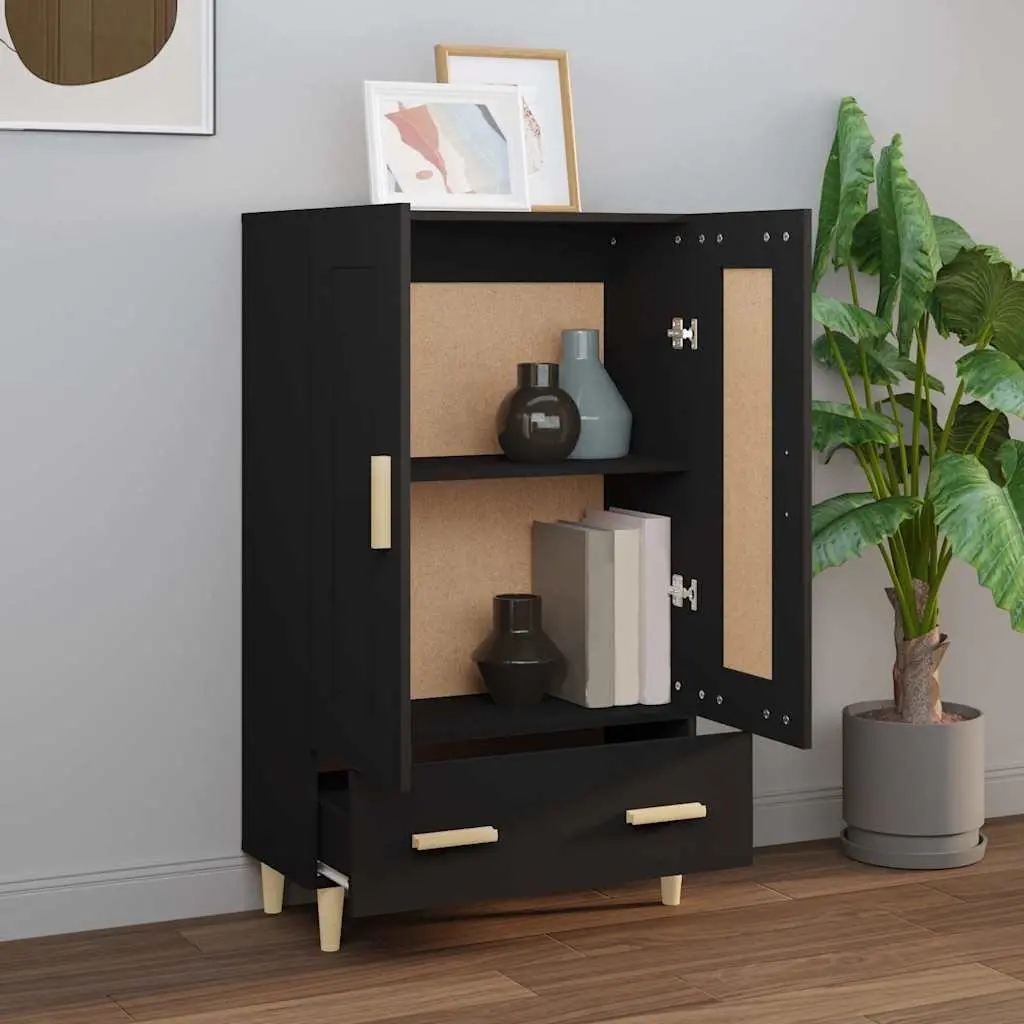 Black Highboard Sideboard Storage Cabinet 70x31x115cm Engineered Wood