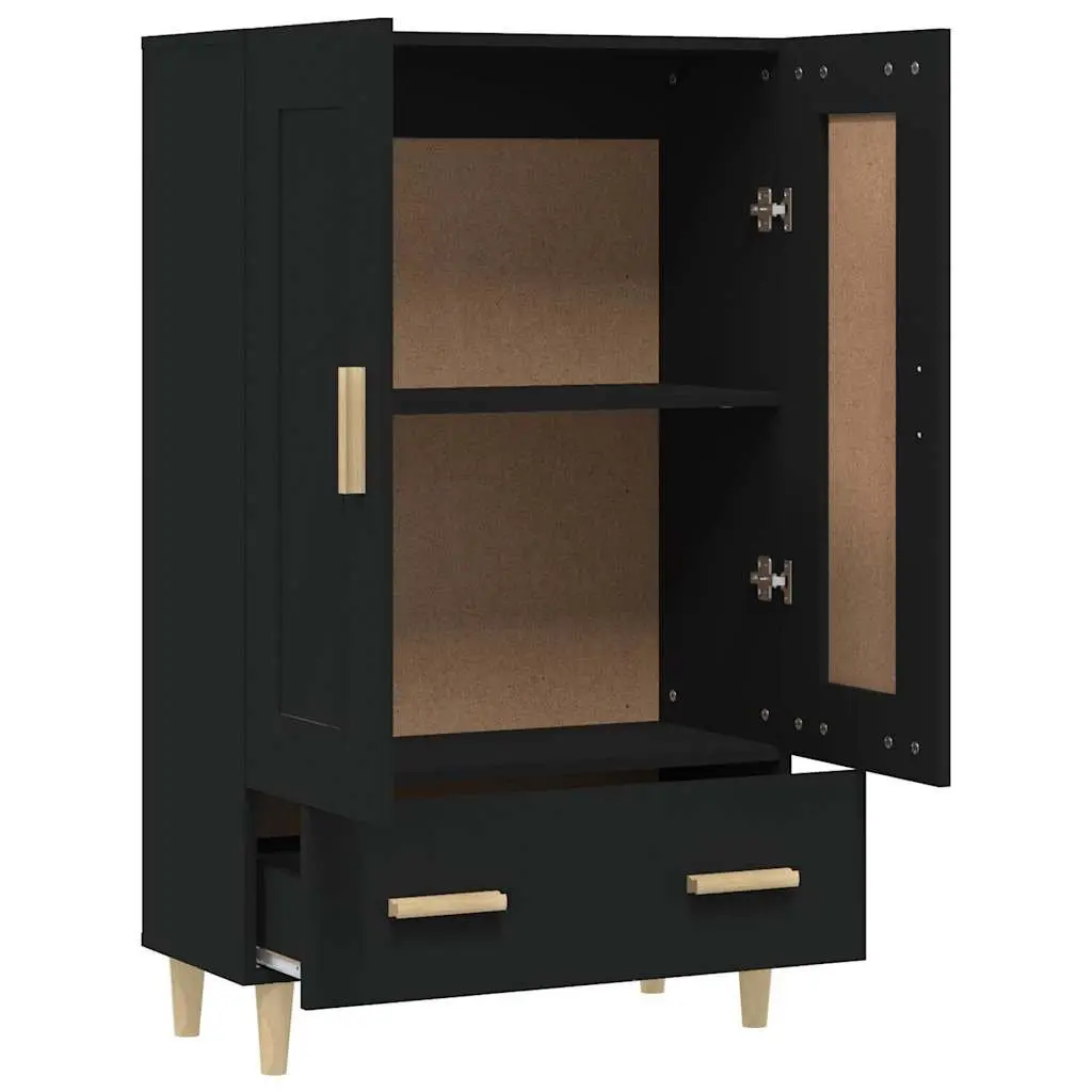 Black Highboard Sideboard Storage Cabinet 70x31x115cm Engineered Wood