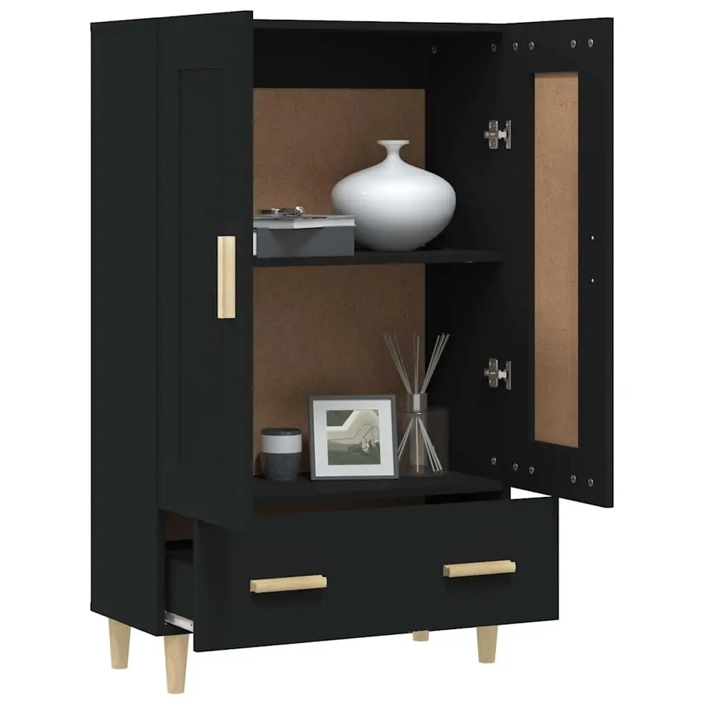 Black Highboard Sideboard Storage Cabinet 70x31x115cm Engineered Wood